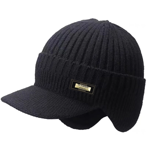 Knitted Winter Hat With Earflaps And Visor Wool Blend Fleece Lined Warm Outdoor Beanie For Men Women And Neck Warmer