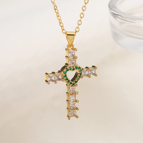 Collana Con Pendente A Croce In Rame Con Zirconia Cubica Intarsio A Cuore Placcato Oro Gioielli Di Moda Per Donna