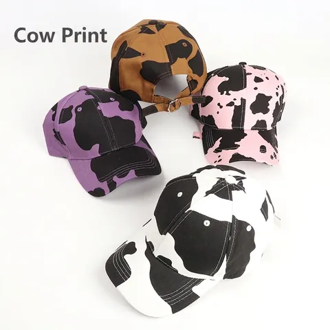 Baseball Cap Cotton Animal Print Leopard Cow Zebra Pattern Adjustable Sun Hat Curved Brim For Men Women Outdoor