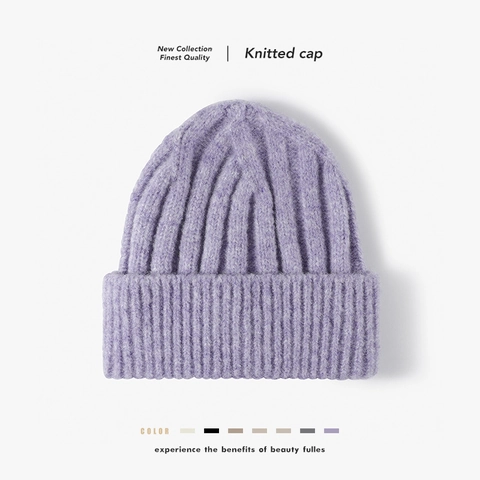 Knit Beanie Hat Wool Blend Ribbed Warm Winter Autumn Solid Color Cuffed Soft Stretchy Skull Cap For Men Women