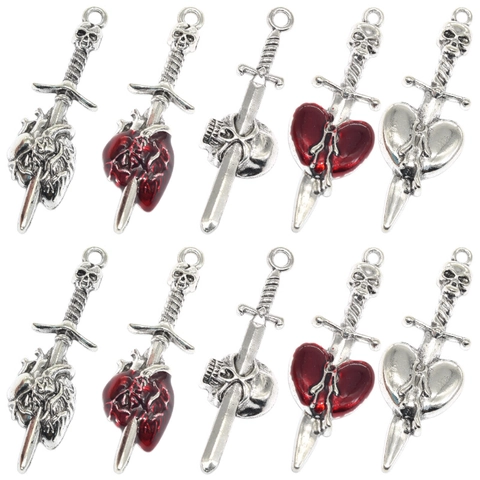 Ciondolo Gotico Teschio Spada Cuore Ciondoli Lega Zinco Smalto DIY Collana Bracciale Accessori Per Gioielli Halloween
