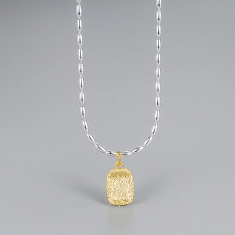 Collana Con Pendente Rettangolare in Argento Sterling S925 per Donna Stile Francese Minimalista Placcato Oro 18K Catena a Clavicola