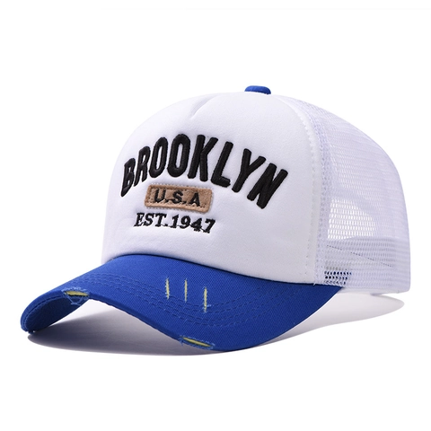 Brooklyn USA 3D Borduurwerk Trucker Hat Katoen Mesh Ademend Vintage Baseball Cap Verstelbaar Distressed Snapback