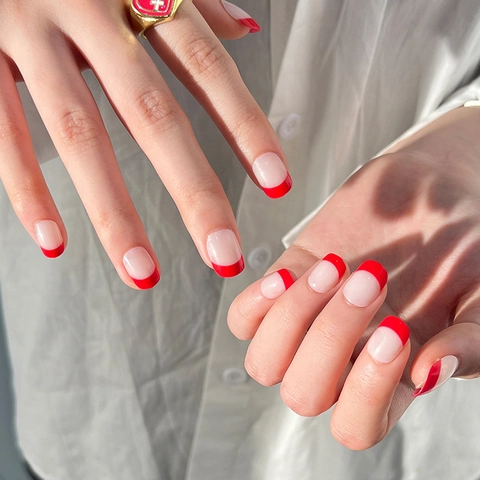 Unghie Finte Press On French Rosse Testa Rotonda Corte Plastica ABS Semplici Di Moda Per Donne
