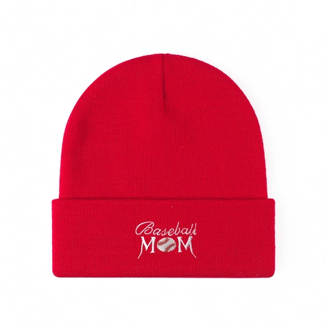 Baseball MOM Embroidered Knit Beanie Hat Acrylic Warm Winter Outdoor Sports Casual Skull Cap For Women