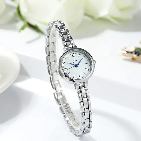 Reloj Cuarzo Mujer Pulsera Minimalista Esfera Redonda Correa Aleación Fondo Acero Inoxidable Moda Elegante Agujas Azules