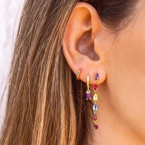 Bunte Zirkonia Lange Quasten Ohrhänger Mit 925 Sterlingsilber Ohrstecker-Stift Kupfer Vintage Ethnisch Schmuck Für Damen