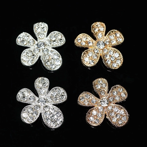 Dije De Aleación De Flor De Cinco Pétalos Con Diamantes De Imitación Brillantes Accesorio De Bricolage Para Ramo De Novia