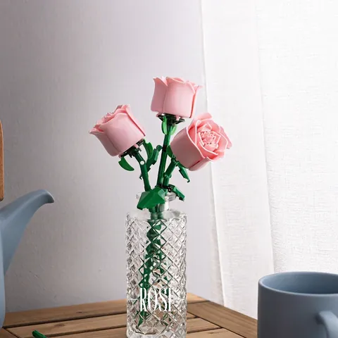 Building Block Artificial Flower Bouquet DIY Botanical Collection Rose Sunflower Orchid For Home Decor Creative Gift For Girls