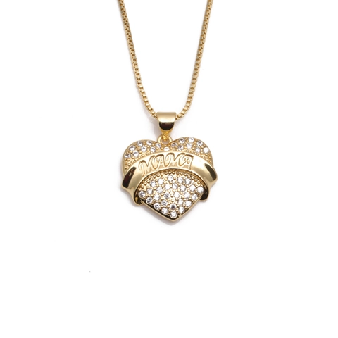 Mother's Day Heart Pendant Necklace Gold Plated Copper With Cubic Zirconia Mom Mama Design Jewelry Gift For Her