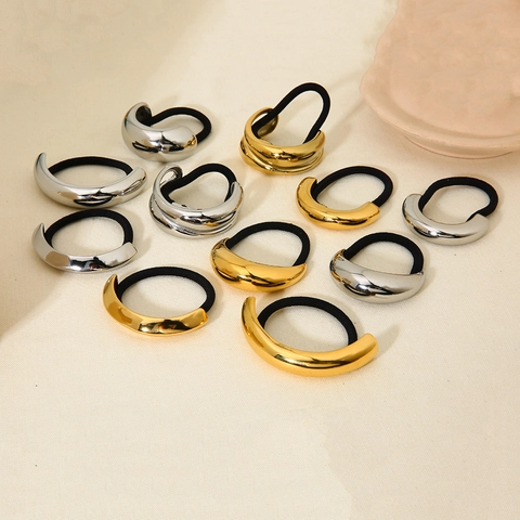 Stainless Steel Hair Ring Geometric Arc Metal Cuff Elastic Hair Tie Ponytail Holder Minimalist Fashion Women