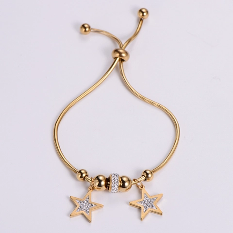 Bracciale Con Ciondolo A Stella In Acciaio Inossidabile Strass Regolabile Catena A Serpente Gioielli Eleganti Da Donna
