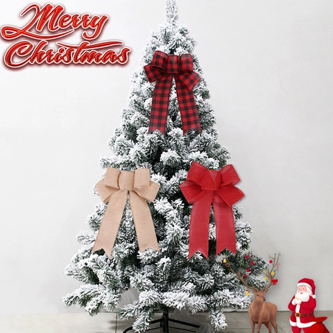 Christmas Decoration Bows Handmade Burlap Linen Plaid Fabric For Holiday Tree Wreaths And Gift Wrap Ornaments