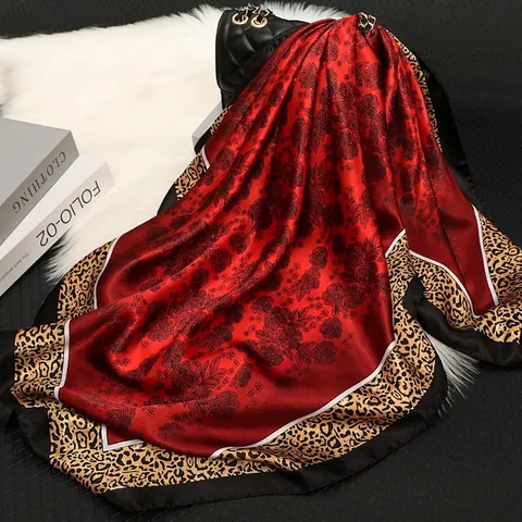 Square Scarf Satin Imitation Satin Floral Paisley Leopard Print Glossy Sun Protection Elegant Head Scarf Neck Wrap