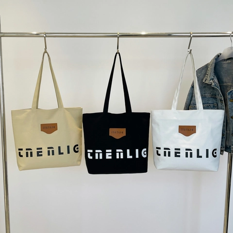 Borsa Tote Casual in Tela Grande Capacità Stampa di Lettere Semplice Versatile Borsa a Mano per Donna Shopping Quotidiano Pendolare