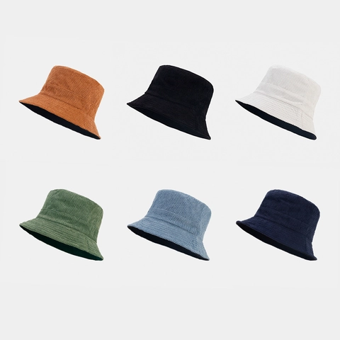 Corduroy Bucket Hat Reversible Sunshade Sun Protection Autumn Winter Casual Fashion Solid Color For Men Women