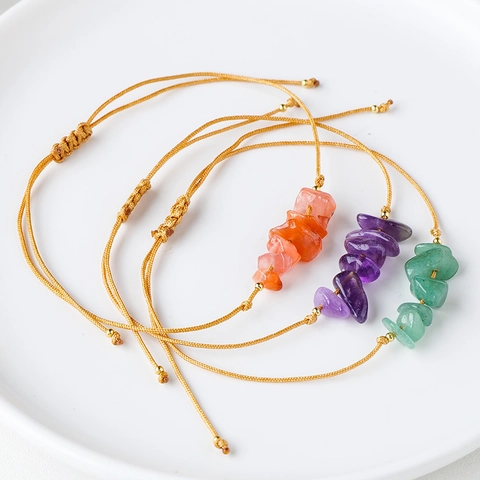Pulsera De Piedra Natural Gema Bruta Irregular Hecha A Mano Tejida Ajustable Estilo Bohemio Playa