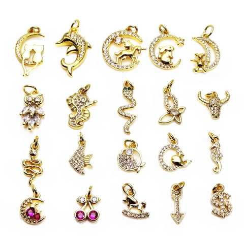 Animal Moon Heart Charms Copper Micro Pave Cubic Zirconia Pendants Gold Plated For DIY Necklace Bracelet Jewelry Making