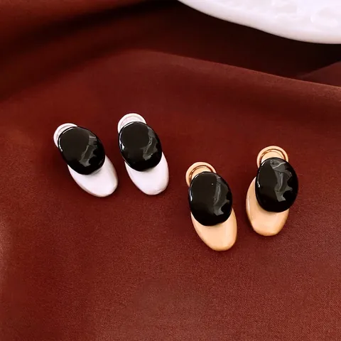 Orecchini A Lobo Geometrici Ovali Minimalisti Lega Con Perno In Argento Sterling 925 Lacca Nera Chic Retro Per Donna