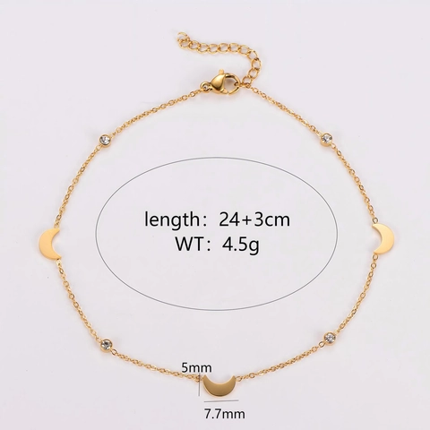 Minimalist Moon Pendant Anklet For Women 304 Stainless Steel Rhinestone Foot Chain Chic Jewelry Gold Color