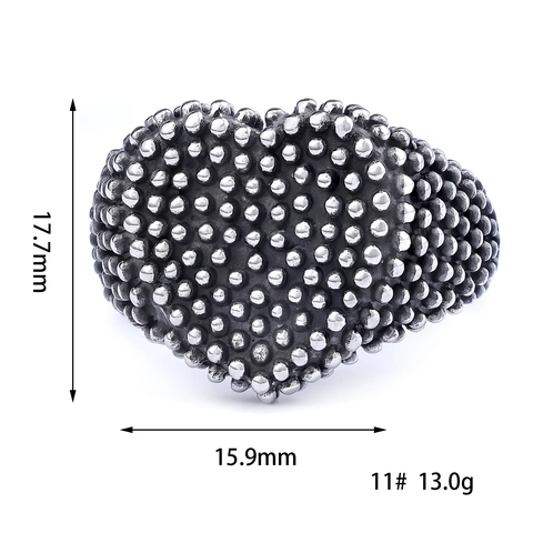 Anello Cuore Vintage Acciaio Inossidabile Texture Granulare Puntinata Gioielli Punk Unisex Colore Argento Ossidato