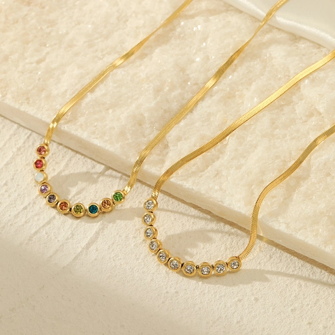 Stainless Steel Herringbone Snake Bone Chain Necklace Women 18K Gold Plated Colorful White Rhinestone Choker Jewelry