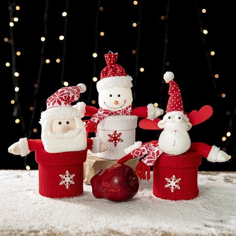 Tarro De Almacenamiento De Navidad Felpa Tela De Punto Personaje Festivo Decoración De Escritorio Recipiente Caramelos