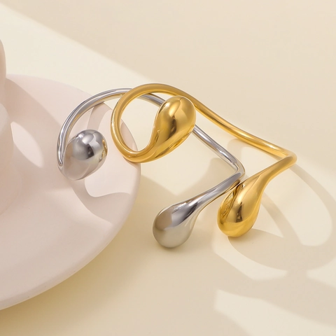 Minimalist Stainless Steel Open Cuff Bracelet For Women 18K Gold Plated Asymmetric Waterdrop Teardrop Fashion Jewelry Gift