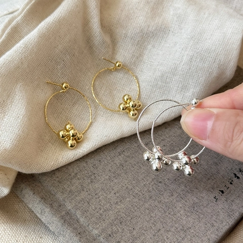 Pendientes De Aro Redondos Geométricos Para Mujer Joyería De Cobre Con Poste De Plata Flor De Metal De Racimo De Bolas