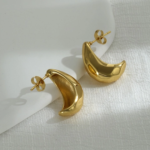 Orecchini a Bottone a Forma di Luna in Acciaio Inossidabile Placcati Oro 18K Minimalisti Geometrici per Donna
