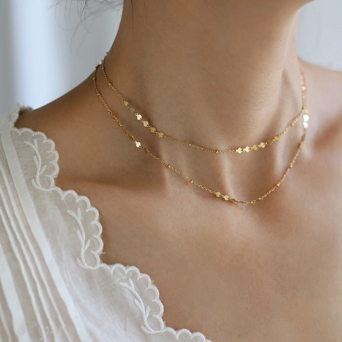 Semplice Collana Choker a Cuore Giuntata Brillante per Donna in Acciaio al Titanio Placcato Oro Catena a Strati Gioielli alla Moda Regalo