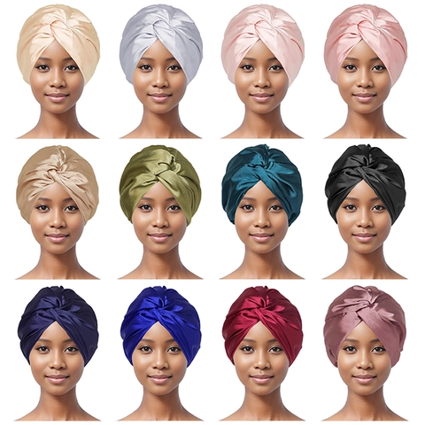 Gorro de Dormir de Satén de Doble Capa Ajustable para Mujer Gorro de Seda para Cuidado del Cabello Turbante Cruzado