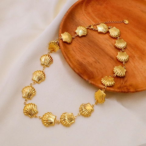 Collier Et Bracelet En Acier Inoxydable Coquille Saint-Jacques Or Élégant Bijoux De Plage Pour Femmes