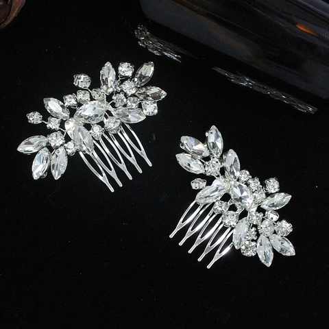Handmade Bridal Hair Comb Hair Pins Silver Rhinestone Crystal Artificial Pearl Flower Leaf Wedding Hair Accessories Women Bridesmaids