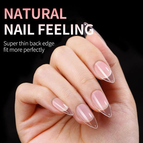 Soft Gel Press On Nägel Tips Kurze Mandelform Volle Abdeckung Klar Halb Matt Falsche Nägel Verlängerung