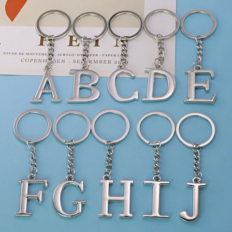 Alfabet Letter Sleutelhanger Zinklegering Gepolijst Zilver Hoofdletter Initiaal Hanger Tas Charmes Auto Sleutelring