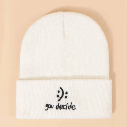 Strickmütze Beanie Acryl Winter Warm Mit You Decide Smiley Stickerei Streetwear Unisex
