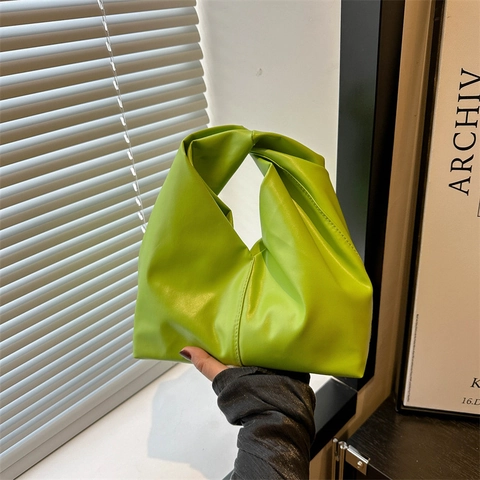 Mode Dames PU Leren Handtas Casual Geplooid Ontwerp Met Gedraaide Knoop Handvat Trendy Niche Schoudertas