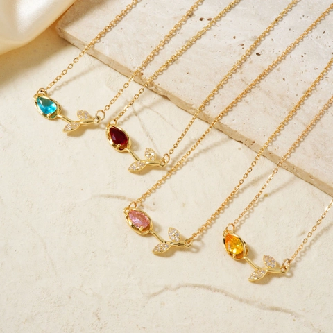 Tulp Hanger Ketting Met Roestvrijstalen Ketting Koperen Zirkonia Bloem Sleutelbeen Sieraden Voor Vrouwen