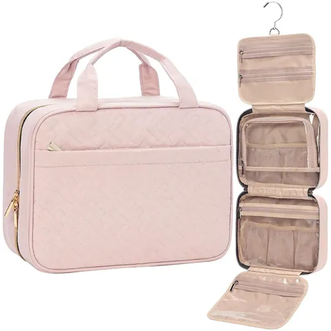 Beauty Case Da Viaggio Appeso Grande Capacità Impermeabile Trapuntato Organizzatore Per Trucco Con Gancio Scomparti Multipli Portatile