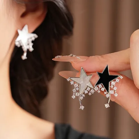 Stern Quaste Ohrringe Perlmutt Zirkon Luxus Elegant Design Party Mode Schmuck Damen Mit 925 Silber Ohrring Pfosten