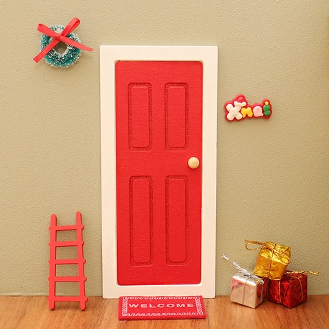 Porta Di Natale In Miniatura Casa Delle Bambole Legno Rosso Cornice Apribile DIY Micro Paesaggio Giardino Fatato Decorazione