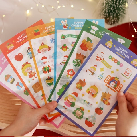Christmas Stickers Washi Paper Self Adhesive Cartoon Santa Claus Reindeer For Scrapbooking DIY Diary Journal Decoration