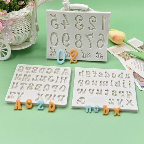 Alphabet Number Mold Silicone Fondant Cake Decoration Chocolate DIY Baking Craft Tools Rectangle White