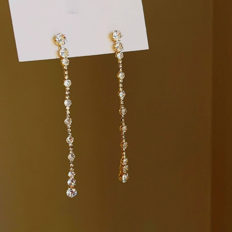 Elegante Lange Quasten-Ohrhänger Zirkonia Kupfer Runde Geometrische Schmuck Für Frauen Silber Ohrstecker