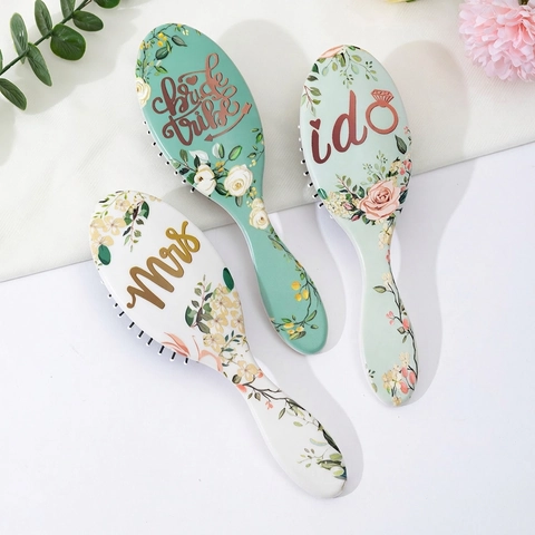 Cepillo De Pelo Con Cojín De Aire Estampado Floral Masaje De Cuero Cabelludo Peine Desenredante Regalo De Boda Elegante Para Novia Mrs
