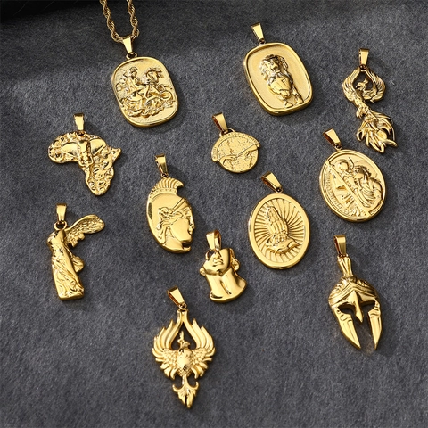 Collana Con Ciondolo Vintage Placcata Oro 18K Acciaio Inossidabile Titanio Gioielli Geometrici Retro Hip Hop Per Uomo Donna