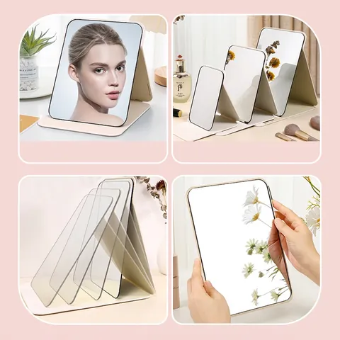 Portable Foldable Makeup Mirror HD Glass Desktop Vanity Mirror With PU Leather Case Adjustable Angle For Travel Home