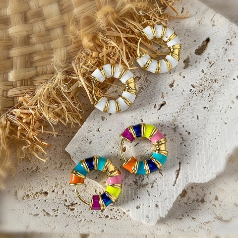 Orecchini a Cerchio Retrò Francesi Per Donna In Ottone Placcato Oro Smalto Colorato Geometrico Rotondo Elegante Gioielli Regalo