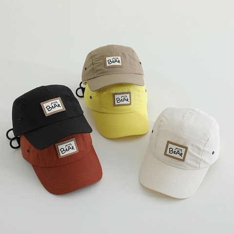 Kids Polyester Baseball Cap Breathable Quick Dry Camper Hat With Letter Bear Patch Adjustable Sun Protection For Toddlers